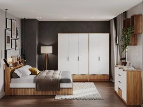Модульная спальня Ивис (дуб крафт золотой/белый) в Мошково - moshkovo.mebel-nsk.ru | фото